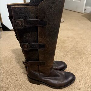 J.B. Dillon Brown Embossed Leather Knee-High Boots